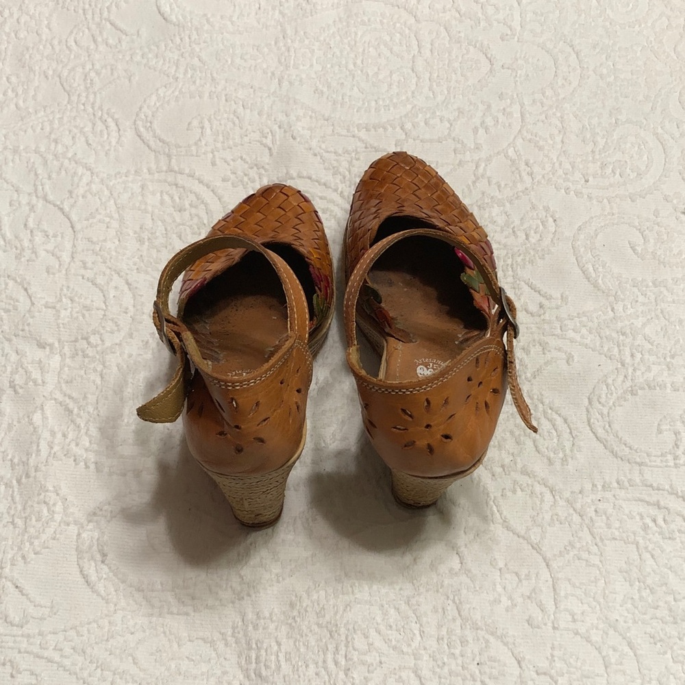 Huaraches Size 7 US/4 MEX Tan Woven Leather Platform Wedge Sandals - Picture 6 of 11